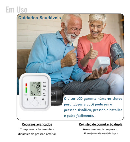 Monitor Aferidor Pressão Digital Automático Braço Tela Lcd