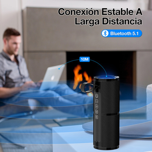 Alto-falante Bluetooth portátil, alto-falante sem fio BOC060 Bluetooth 5.1 de 1 hora com reprodução de som estéreo HD sem usar as mãos, AUX/Micro SD/TF/USB de 3,5 mm, preto