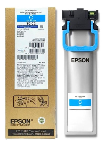 Tinta Epson T01c220 Para Workforce Wf-c529r / C579r Cian