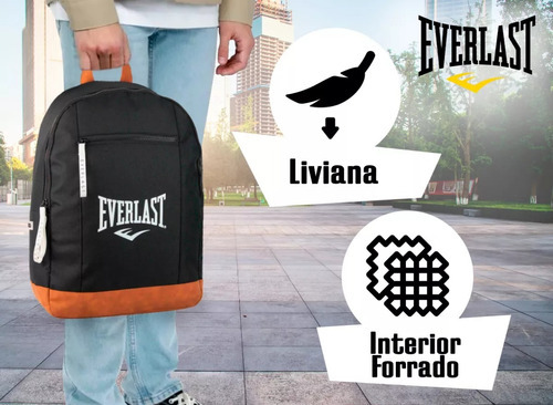 Imagen 5 de 6 de Mochila Deportiva Everlast Urbana Hombre Mujer Unisex Color Negro / 27397