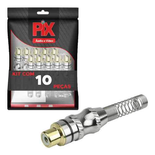 10x Conector Plug Rca Fêmea 24k Com Mola Profissional Preto