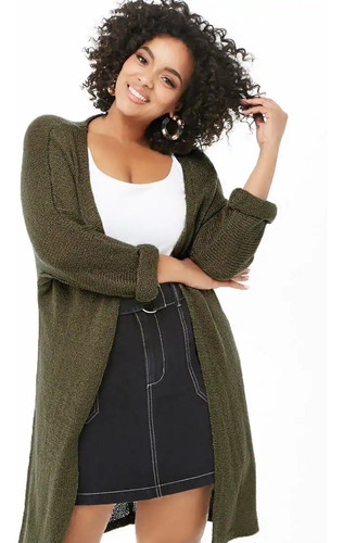 Forever 21 Plus Size Cardigan Sweater Largo Tejido Verde