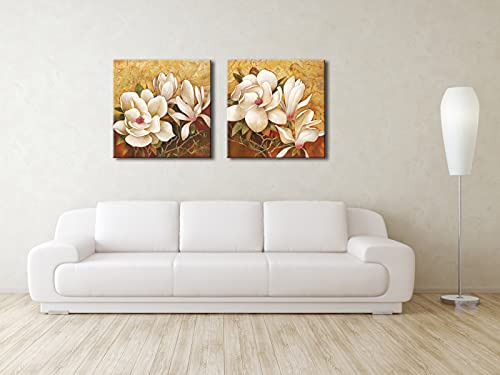 Pyradecor Flores De Magnolia Modernas Grandes En 2 Paneles E