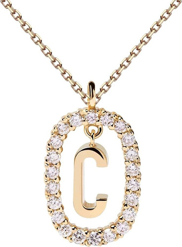 Collares Inicial Letras Oval Baño Oro 18k Zirconias Mujer 