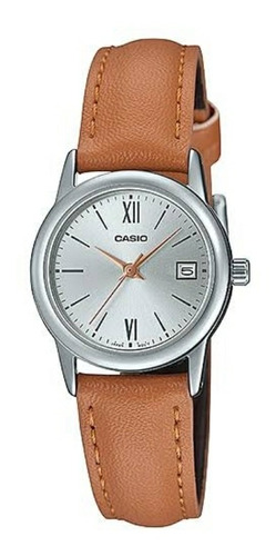 Reloj Casio De Dama Modelo Ltp-v002 Piel Camel Caja Plateada