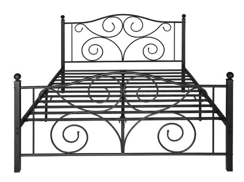 Base De Cama Matrimonial Vecelo De Metal Negro