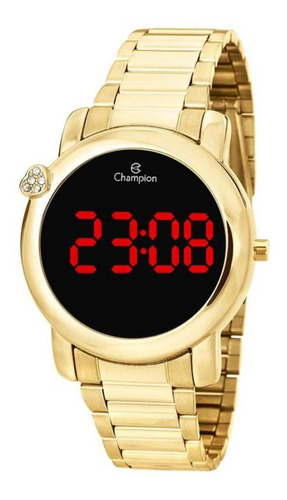 Relógio Champion Ch48064h Feminino Dourado Led 50m