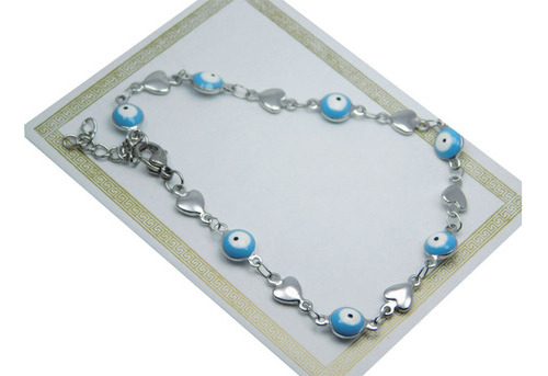 Pulsera Con Dijes Ojito Corazón Acero Quirúrgico 316 L 