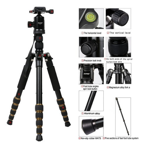 Zomei Z669 Magnesium Aluminio Aluming Camera Trípode Con De