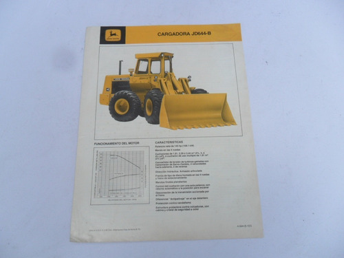 Folleto Tractor Cargadora Jd644 No Es Manual Antiguo