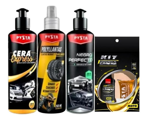 Renovador Negro + Cera Brillo + Polyllantas + Kit Cadena