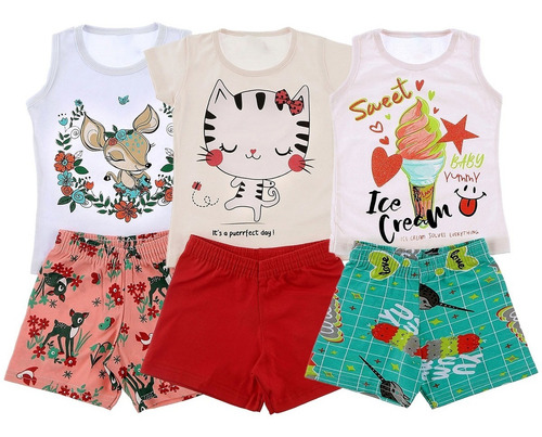 Imagem 2 de 7 de Kit Lote 6 Conjunto Roupa Infantil Menina Feminino Atacado