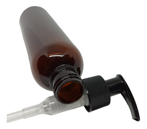 Botella Pet 250 Ml Ámbar Bomba Dosif Negra Estriada 2 Pzas