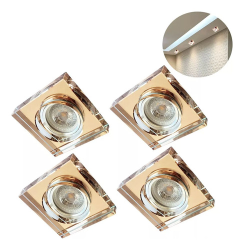 4 Spot De Cristal Espelhado Rose Embutir Mr16 Corredor Lup66