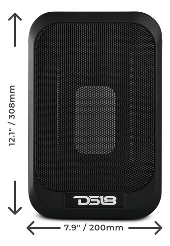 Subwoofer Amplificado Para Automóvil DS18 SQBASSx2 SQBASS Series 7X9 Pulgadas Con Radiador Pasivo de 4X6 Pulgadas 1200 Watts Máximo 230 Watts RMS 2 Ohms Diseño Debajo de Asiento Color Gris Oscuro
