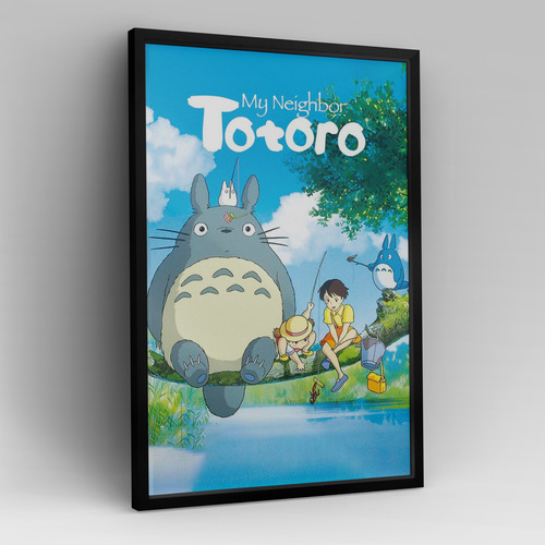 Cuadro Mi Vecino Totoro 40x30 Cm C/ Vidrio Negro