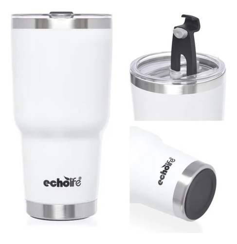 Copo Térmico Inox Com Tampa 900 Ml Branco Echolife Cp0026