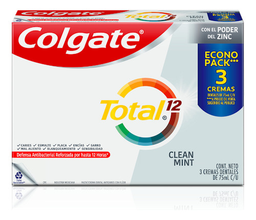 Crema Dental Colgate Total 12 Clean Mint 75 Ml X 3 Und