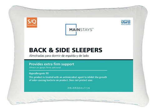 Almohada Mainstays P/ Dormir Espalda Y De Lado Std/queen *sk Color Blanco