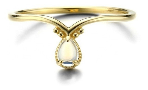 Imagen 1 de 5 de Anillo De Oro 9k Con Forma De V De Piedra Lunar Sólida.