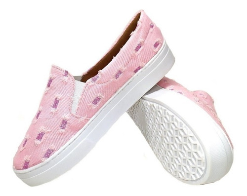 Imagem 5 de 7 de Tenis Feminino Casual Slip On Sapatenis Jeans Rasgado Gliter