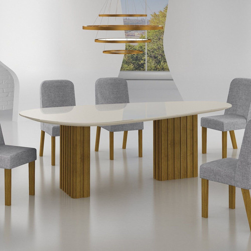 Conjunto Mesa Isis 200cm Tampo Orgânico Com Vidro Com 6 Wt