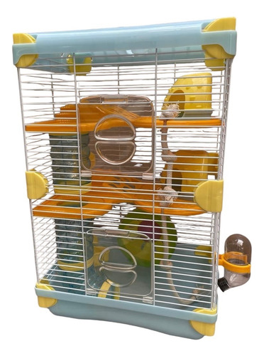 Jaula Para Hamster Casa Rueda Tunel Soga 27.5x20.5x42.5 Color Celeste
