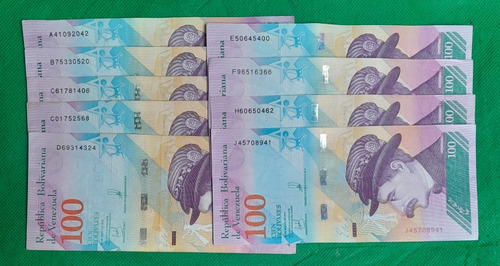 Set 9 De Billetes, 100 Bolivares Soberanos (circulados),  