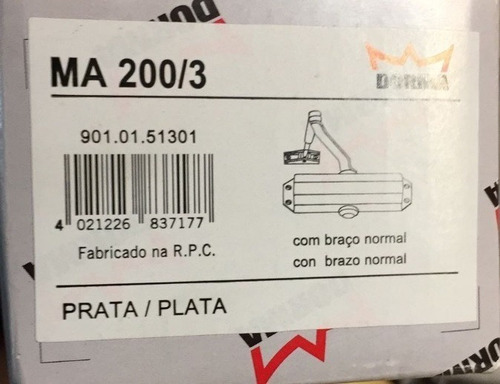 Imagen 4 de 7 de Cierrapuertas Hidraulico Dorma Ma-200/3 Plata P/0.95m/40 Kg
