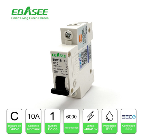 Pack 12 Interruptor Automático Ebasee 1x 10a Curva C 6ka Sec
