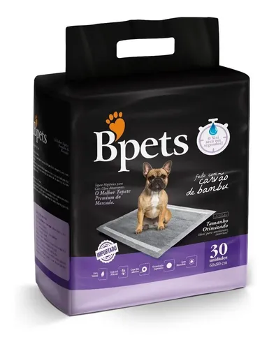 Tapete Higiênico Pet Bpets Carvão De Bambu 60x80cm 30 Unidades Ab...