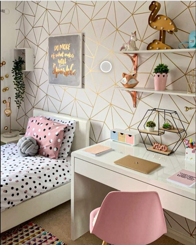 Papel Mural Triangular Blanco Dorado Blanco