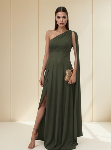 Vestido Asimétrico Capa Fluida Y Abertura Lateral #209