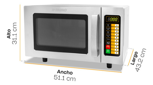 Microondas Industrial Digital Rhino Homic-09d 1000w 0.9 Ft Inoxidable 5 Niveles Potencia Descongelar Certificado Nom Panel Braille