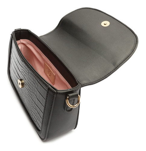Imagem 5 de 7 de Bolsa Feminina Pequena Transversal Croco Preta - My Shoes