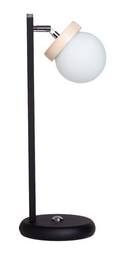 Lampara Velador Mesa Elyn Globo Opal Madera Apto Led Deco