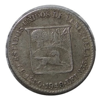 Moneda 1/4 Un Cuarto Bolivar Venezuela 1948 Plata 0.835