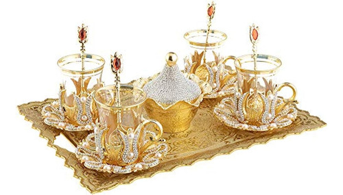 Juego De Vajilla De Té Turcos De Cristal Con Soportes De Met