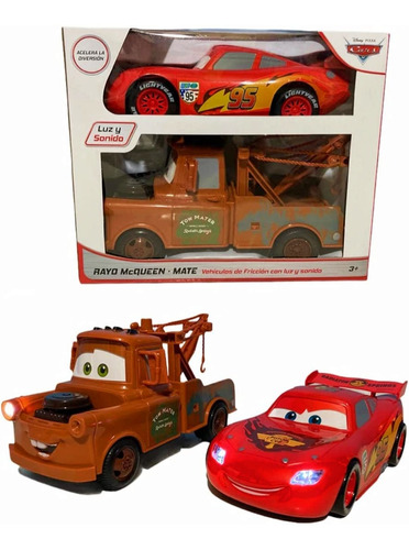 Cars Rayo Mcqueen Y Mate De Fricción Con Luz Y Sonido 21 Cm