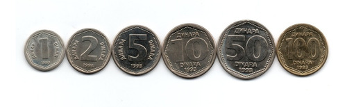 Yugoslavia Lote Serie Monedas 1-100 Dinares 1993 Km#154-159