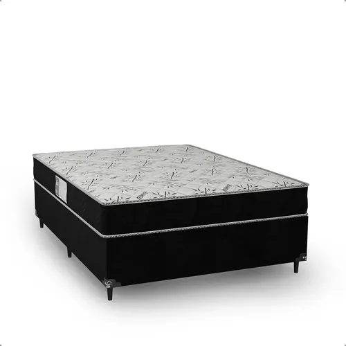 Cama Box Casal Colchao D33 One Face Suede Preto Cor Couro Preto