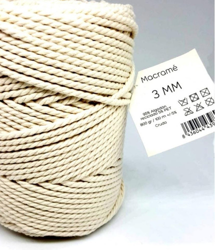 Cordón Para Macramé 3mm Crudo 100 Metros