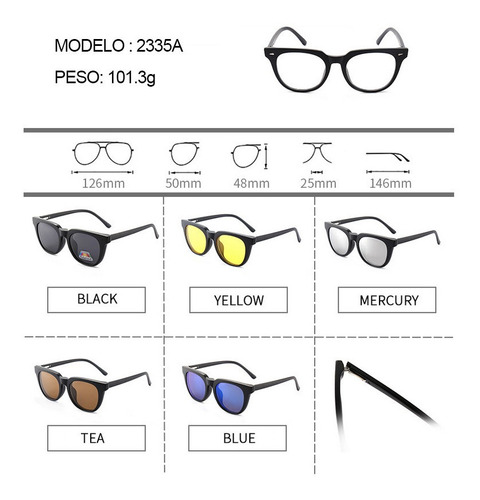 Imagen 2 de 10 de Lentes Oftalmológicos 5 Micas Intercambiables Mod 2335a