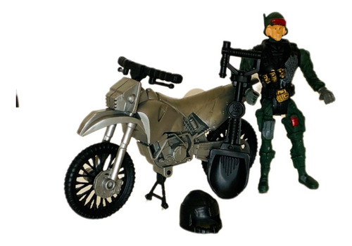 Soldado Muñeco Articulado Tipo Gijoe Con Moto Y Accesorios