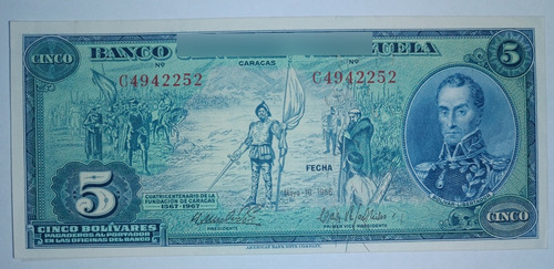 Billete De Venezuela - 5 Bs Mayo 10 1966 C   Dieguito  Au