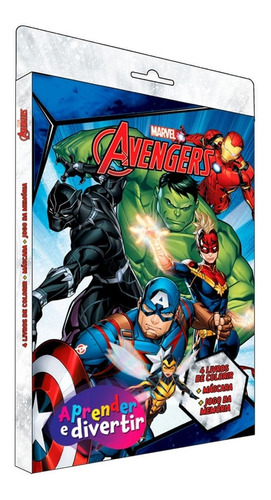Kit Livro Infantil Aprender E Divertir Marvel Vingadores - 4 Livros De Colorir + Máscara + Jogo Da Memória