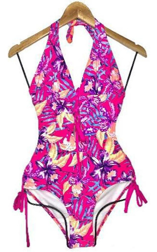 Trikini Entero Flor Estampado Fucsia Gl-30 Color Fucsia