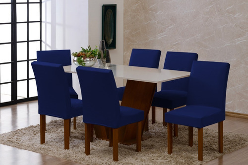Kit Capa De Cadeira De Jantar 6 Lugares Super Resistentes Cor Azul Desenho do tecido Lisa