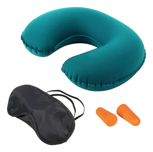 Kit De Viaje 3 Pcs Almohada Cuello + Antifaz + Tapones Oidos Surtido Liso