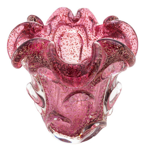 Vaso Lyor Italy De Vidro Rosa E Dourado 11,5cm X 13cm